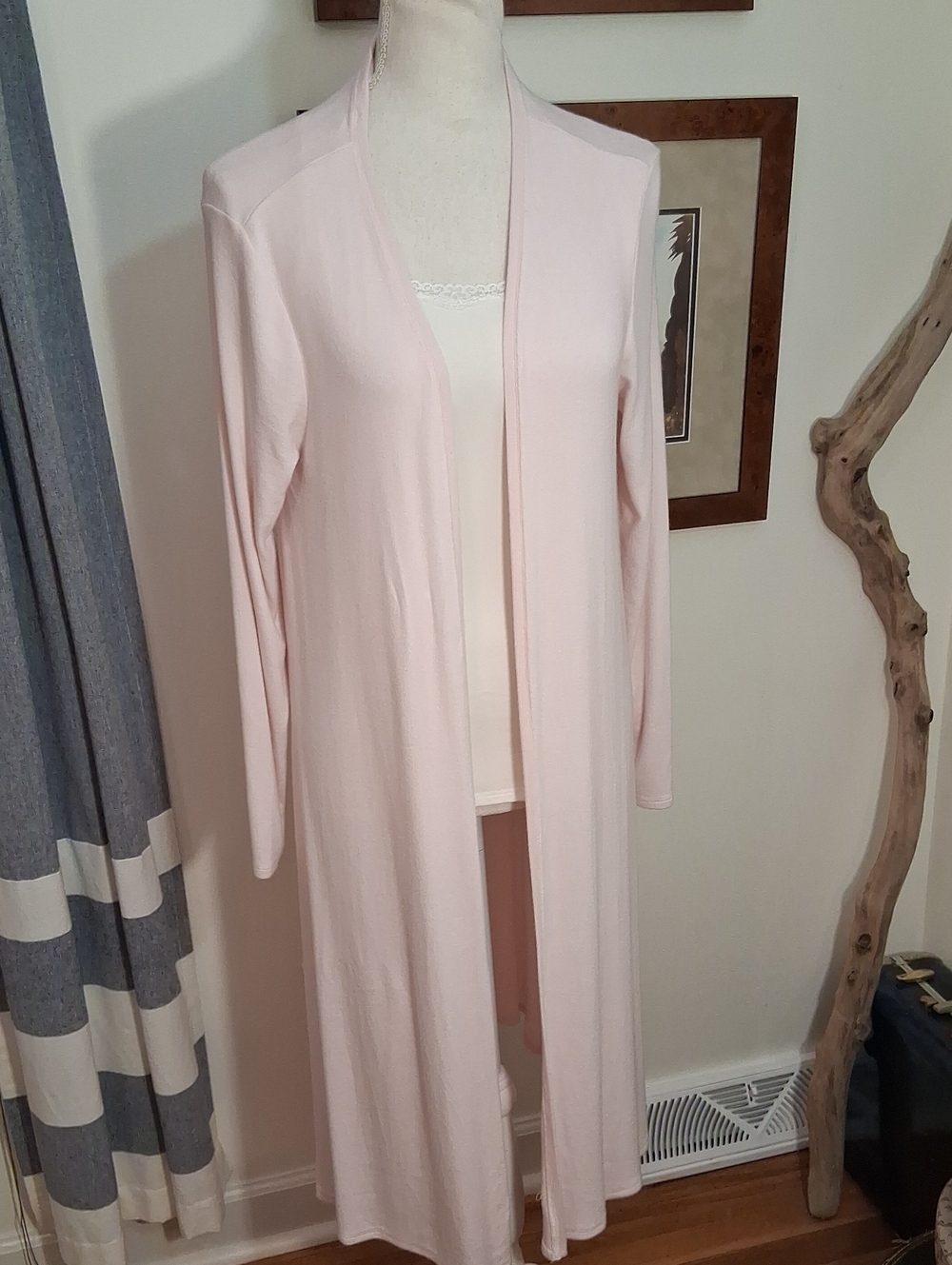 Magaschoni Pale Pink Long Open-Front Women's Cardigan